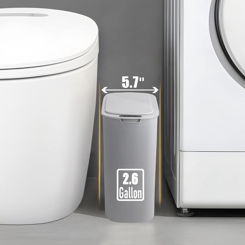 TIPGO Automatic Motion Sensor Bathroom Trash Can with Lid, 2.6 Gallon Touchless Trash Bin, Smart Garbage Can Plastic Slim Wastebasket for Bedroom, Office, Dorm (Grey) - Image 5